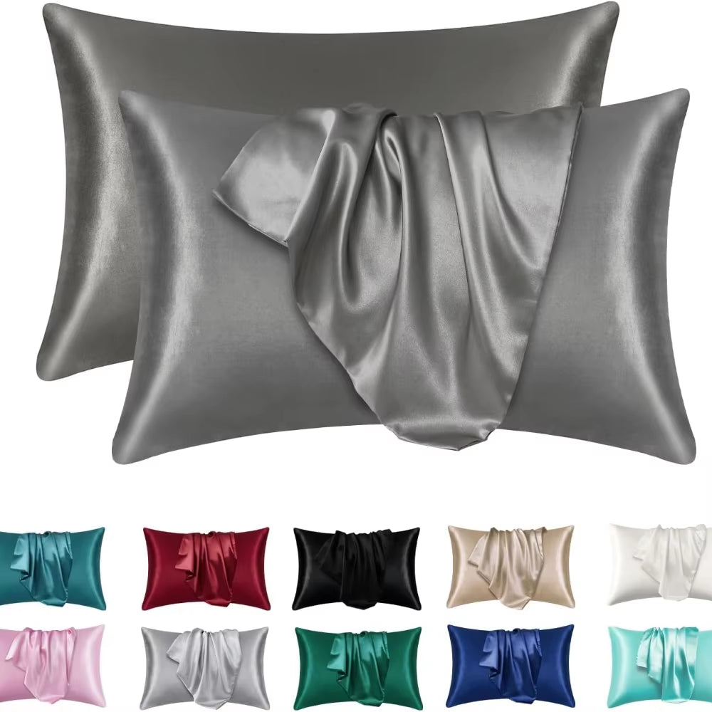2Pcs Satin Silk Pillowcase for Hair and Skin, Coral Pillow Cases Standard Size Set of Super Soft Pillow Case