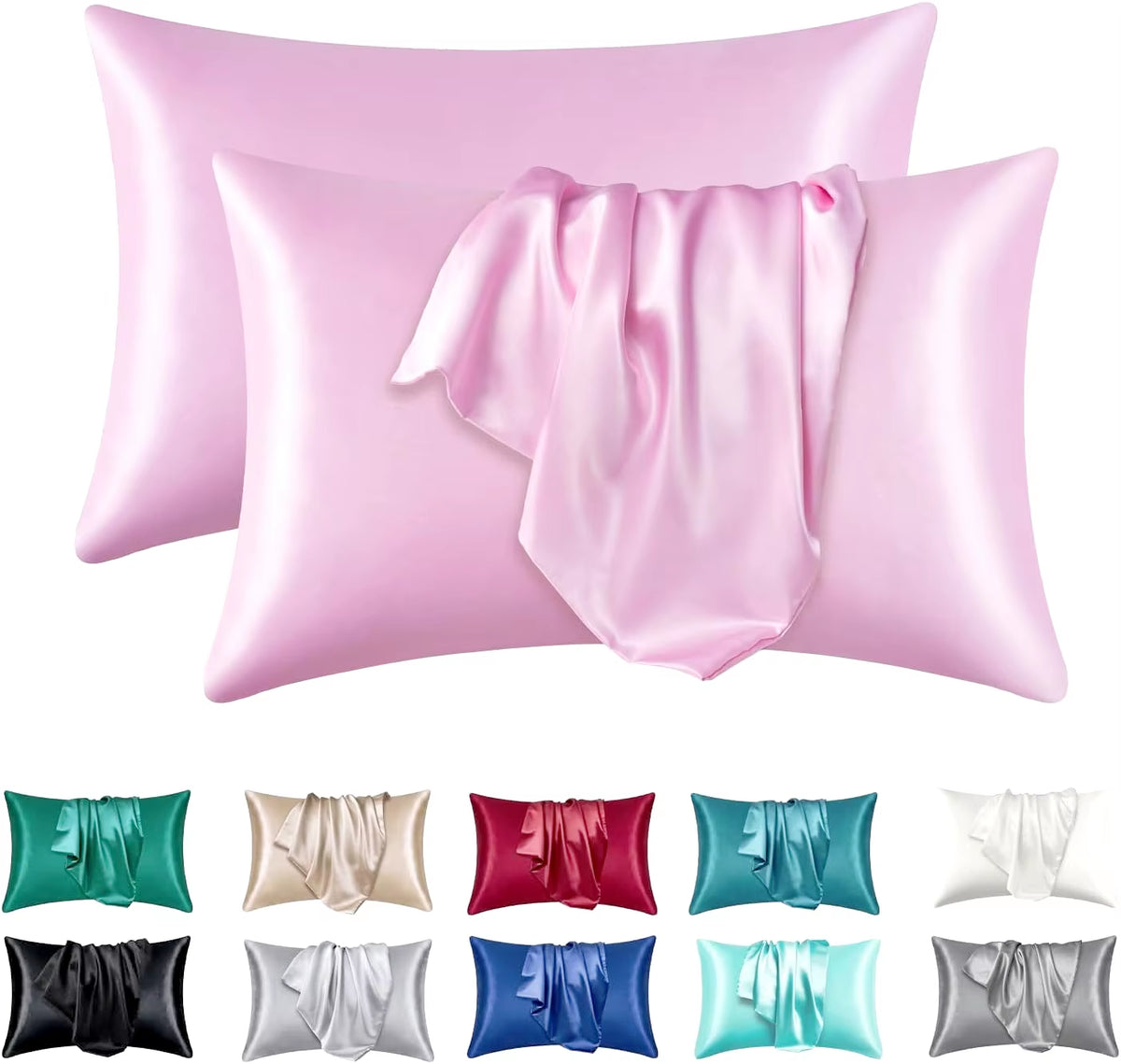 2Pcs Satin Silk Pillowcase for Hair and Skin, Coral Pillow Cases Standard Size Set of Super Soft Pillow Case