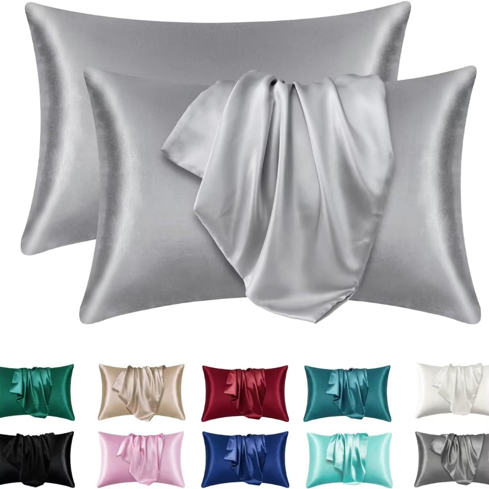 2Pcs Satin Silk Pillowcase for Hair and Skin, Coral Pillow Cases Standard Size Set of Super Soft Pillow Case