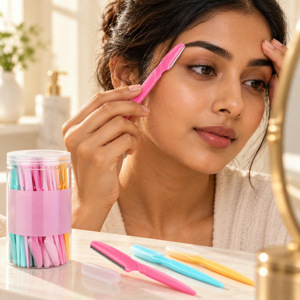 Perfilando las cejas con la cuchilla facial