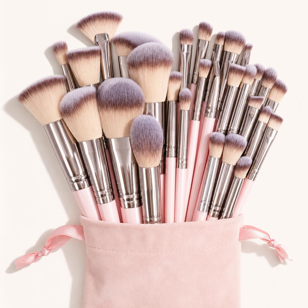 Set de 30 brochas · Rosa y café