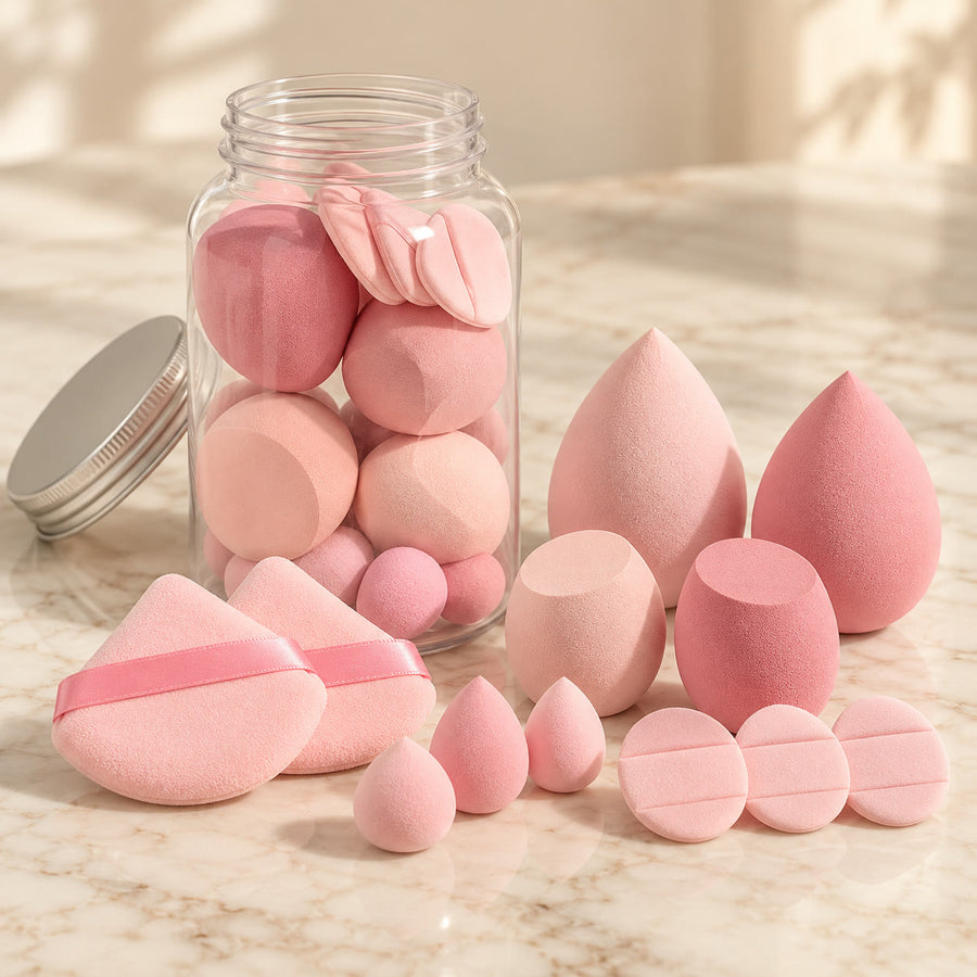 Set de 14 esponjas de maquillaje con bote
