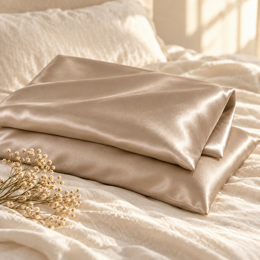 Pack de 2 fundas de almohada de satén champán